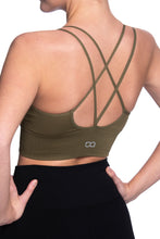 Load image into Gallery viewer, Megan Sports Bra Top in Olive by Brave Active - Back View
